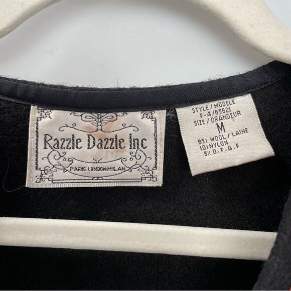 [m] Vintage Razzle Dazzle Black w/ Colourful Embroidery Wool Button-Down Vest - Picture 10 of 11